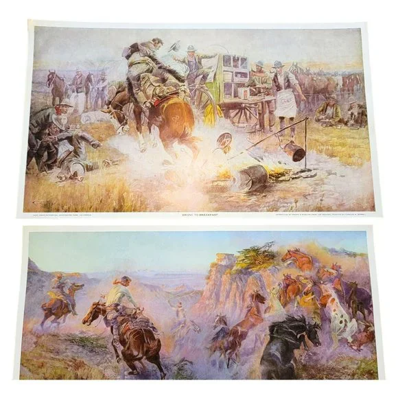 Charles M. Russell Art Prints Bronc to Breakfast + Wild Horse Hunters LI510 - Picture 2 of 7